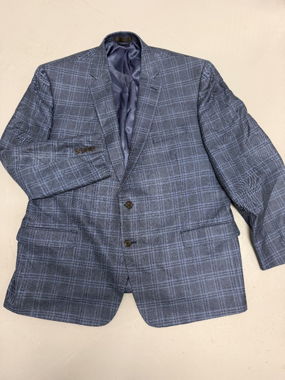 Lauren Ralph Lauren glen plaid blazer jacket size 48R silk wool blue checks